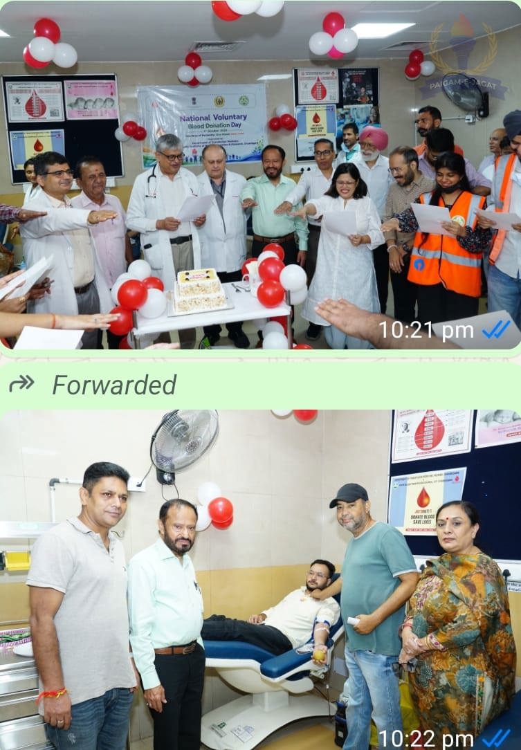 86 Units of Blood Collected at PGI on National Voluntary Blood Donation Day